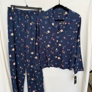 Ralph Lauren Navy Floral Print Pajama Set with Pink & Yellow Flowers